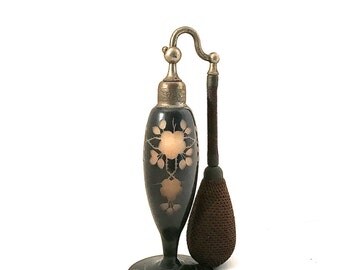 Vintage Perfume Atomizer, Cameo Glass, Devilbiss Style Perfume Atomizer, Black Atomizer, Ladies Vanity Accessory