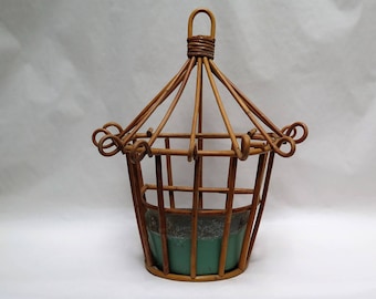 Rattan Bamboo half round Bird Cage Hanging Planter Plant Holder