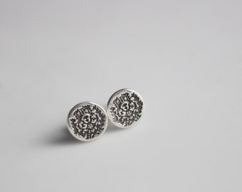 Chi Omega Crest Stud Earrings in Sterling Silver