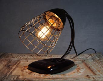 Vintage GE Industrial desk or wall sconce wire cage lamp