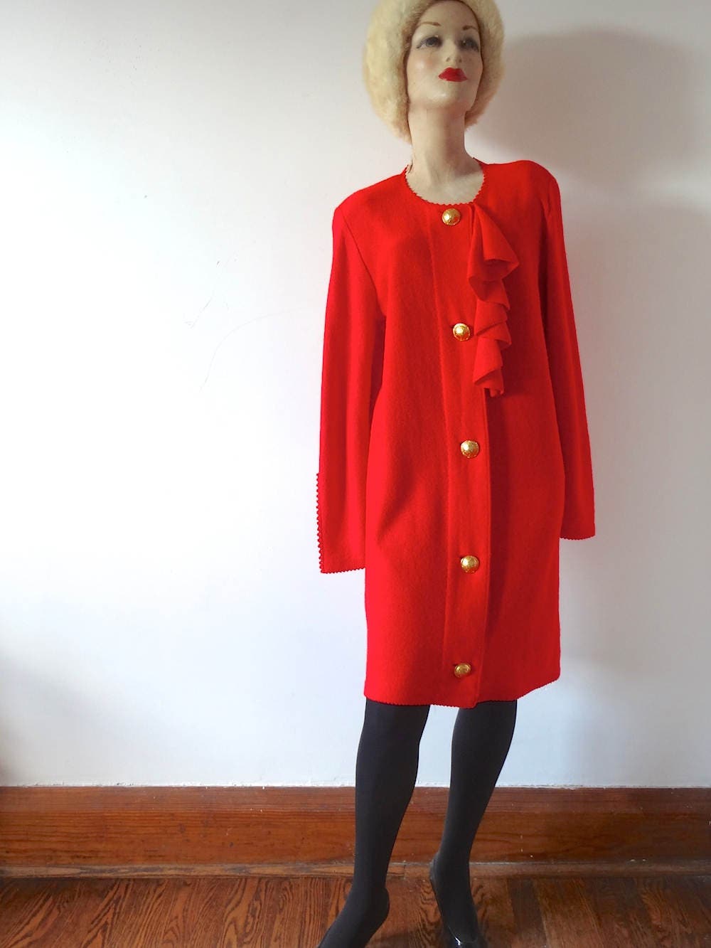 1980s Red Knit Dress Steve Fabrikant shift designer