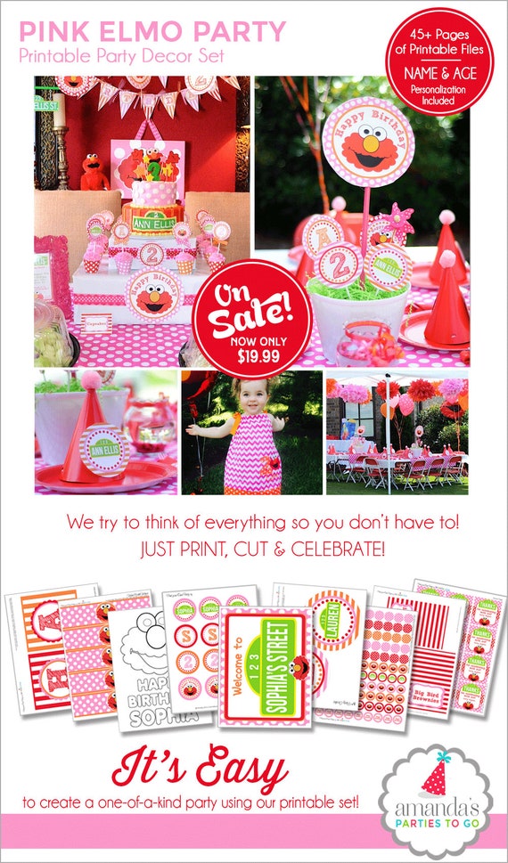 Elmo Birthday Party Decorations | Elmo Girl Party Decorations | Elmo Birthday Banner Printable | Elmo 1st Birthday | Amanda's Parties To Go Il_570xn