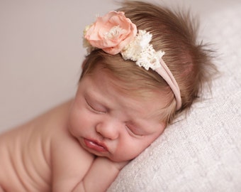 Newborn Photo Prop, Vintage Inspired Tieback, Newborn Tieback, Baby Tie Back, Spring Tieback, Pink Flower, Lace, Rose, Newborn Headband