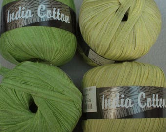 2 Colors Microfiber Cotton blend Ribbon Yarn India Cotton by Lana Grossa in Green and Yellow