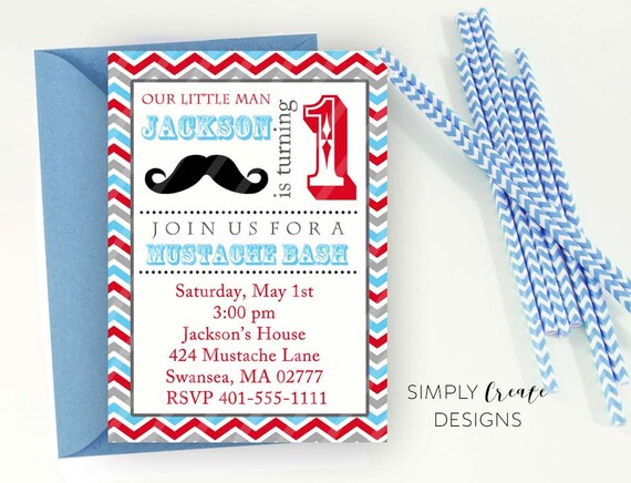 SALE Mustache Party Invitation 5x7 Invite Jpeg DIGITAL File Il_570xn