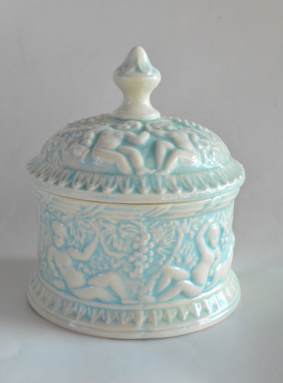 Ceramic jewelry trinket box with lid nymph's and