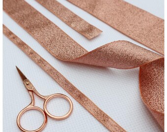 Rose Gold Ribbon Collection. Rose Gold Lame Ribbon. 7mm, 15mm, 25mm, 40mm craft ribbon.