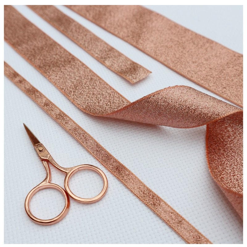 Rose Gold Ribbon Collection. Rose Gold Lame Ribbon. 7mm