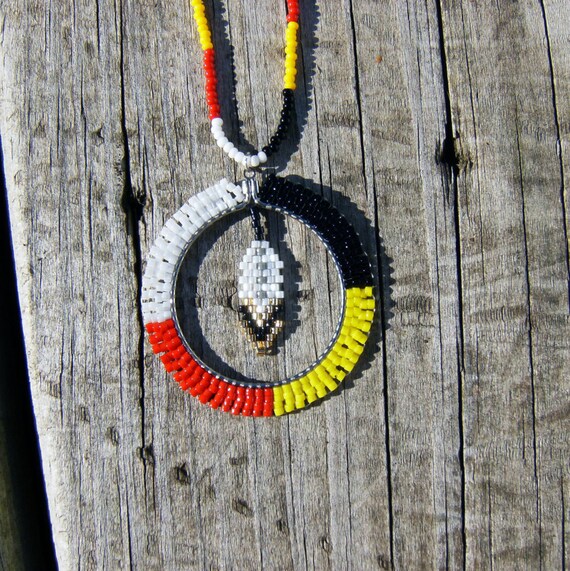 Native American style handmade beaded medicine wheel necklace