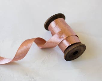 Rose Gold Sparkle Ribbon (with Wooden Spool) - 5 yards - 5/8" wide