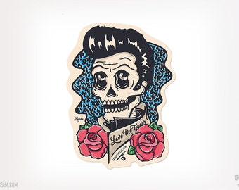 Elvis Presley Skull Sticker Day of the Dead Elvis Presley Dead by Ganbatte Team Sticker