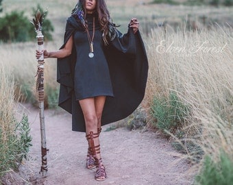 Hooded Cape Dress ~ Elven Forest, cowl hood, Festival clothing, Elven clothing, Gypsy dress, Goa, Enchanted, fairytale