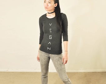Vegan Top : Charcoal Long Sleeve Crew Neck Top