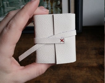 Mini Leather Journal, White Hand-Bound 2.25 x 2.75 Journal by The Orange Windmill 1809
