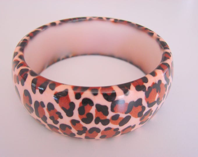 Vintage Chunky Lucite Bangle Bracelet Tiger Leopard Animal Print Jewelry Jewellery