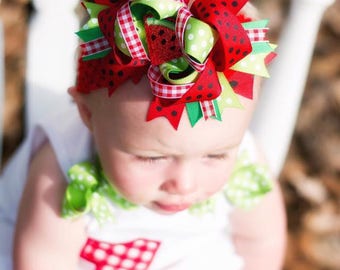 watermelon bow, watermelon headband, cake smash bow, birthday bow, watermelon hair bow, watermelon bows, watermelon headband, red green bow