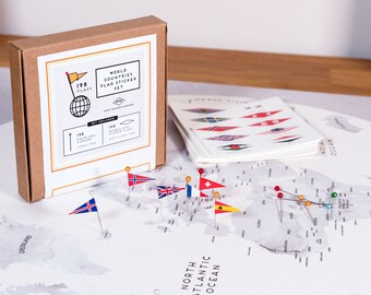 World Flags Sticker Set - ALL Countries 198 flags + 198 Head Pins