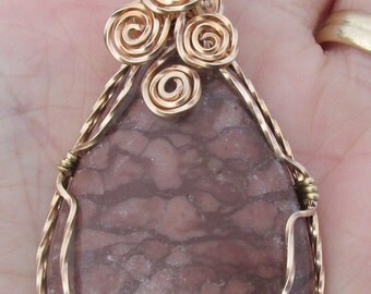 Red Creek Jasper, Pendant wire wrapped in Bronze wire