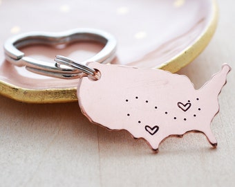 United States Keychain - Moving Away Gift - See You Soon - USA Map - Best Friend Long Distance Relationship - Hand Stamped Keychain - LDR