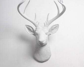 White Faux Taxidermy Deer Head - The XL Templeton - White Faux Deer Head- White Deer Antlers Mounted- Deer Wall Art Resin Animal Heads