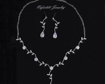 bridal necklace, vine crystal wedding necklace, crystal bridal jewelry set, teardrop crystal vine wedding necklace, bridesmaid necklace