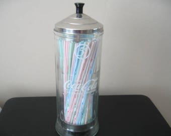 Retro Diner Style Coca-Cola Glass Straw Dispenser