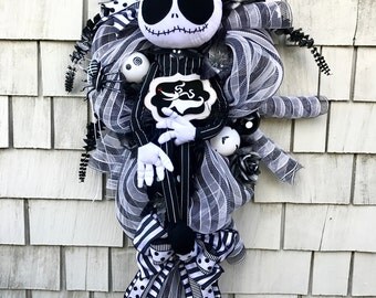 The Nightmare Before Christmas Wreath, Amazing XXL Jack Skellington Wreath, 4ft Tall, Zero Ghost Dog, Black and White Jack Skellington