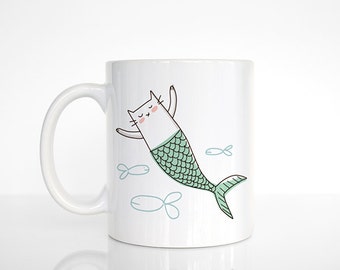 Cat Mermaid Cat Mug, Mermaid Mug, Unique Gift for Friend Girlfriend Gift for Her, Cat Coffee Mug, Funny Mug Fun Mug Cute Mug, Cat Coffee Cup
