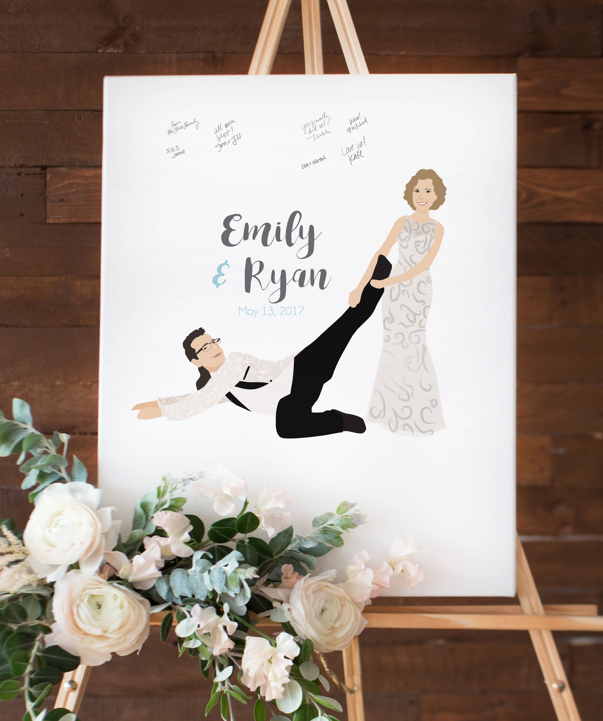 Funny Wedding guest book Sign with Bride dragging Groom
