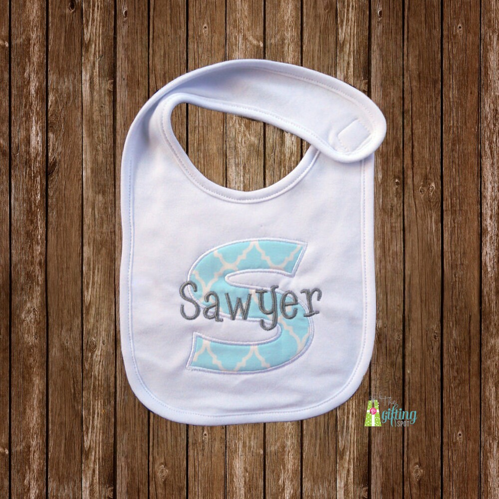 Monogrammed Baby Bib Personalized Baby Boy Bib Appliqué Bib