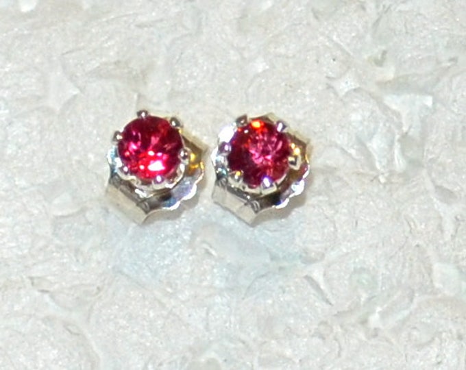 Ruby Earrings, 3mm Round, Natural, Set in Sterling Silver E1025