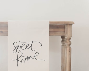 Sweet Home Table Runner, home decor, present, housewarming gift, tablewear, table scene, place setting, set the table