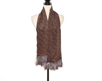 Silk Opera Scarf - Vintage 70s Men's Evening Scarf - Formal Silk Scarf - Paisley Silk Fringed Opera Scarf