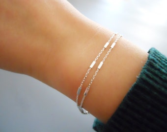 Double Strand Silver Bracelet, Sterling Silver Chain Bracelet, Stranded Silver Bracelet, Thin Silver Bracelet, Layering Bracelet, #549