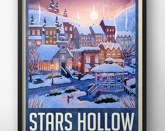 Stars Hollow Winter Holiday Travel Poster - Inspired by Gilmore Girls