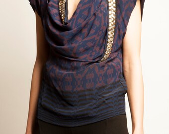 Dries Van Noten jewelry silk asymmetry geometric motif no sleeves top