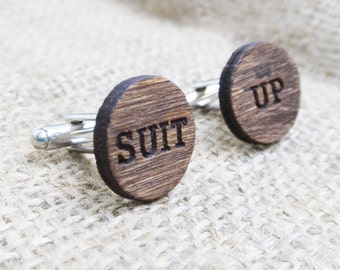 Suit Up Cufflinks - HIMYM Wood Cuff Links - Engraved Wood Cufflinks - Best Man Groomsmen Proposal Gift for Guys Persoanlized
