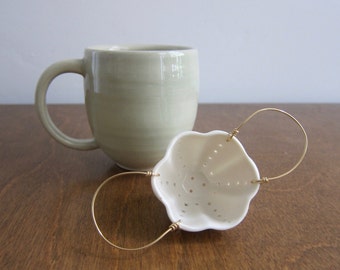 Tea Strainer | Porcelain & Brass | Ceramic Strainer for Loose Leaf Tea