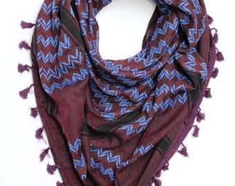 Hirbawi Kufiya Original Arab Scarf One Size Sky Blue on Eggplant
