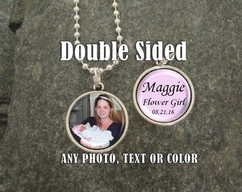 Personalized Flower Girl Necklace, Personalized with date of Wedding, Name or Photo