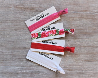 Hot Pink-Floral-Red-White-Hair Tie-to have and to hold..your hair back-will you help me tie the knot
