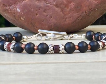 Shungite Jewelry, Shungite Bracelet, Shungite Healing Bracelet, prayer bead bracelet, mens beaded bracelet, sterling silver bracelet
