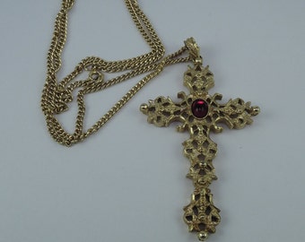 Gold Tone Avon Cross Necklace, 1970s