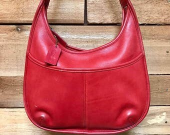 Vintage COACH Ergo Hobo Bag Designer Shoulder Purse Vtg Red Leather Handbag Made in USA