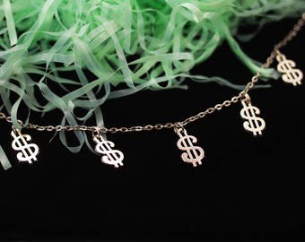 Money Necklace, Money Choker, Dollar Necklace, Pastel Goth Clothing, Dollar Sign Necklace, Pastel Grunge Choker, Lucky Necklace VintageLoser