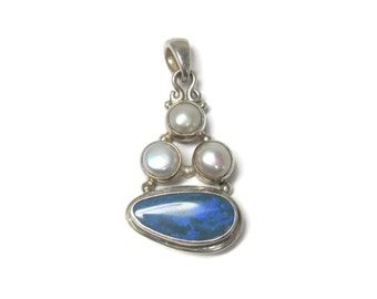 Vintage Sterling Pearl Blue Opal Pendant