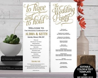 Printable, wedding program, Wedding program template download, DIY, editable programs, Instant download, ceremony, S1