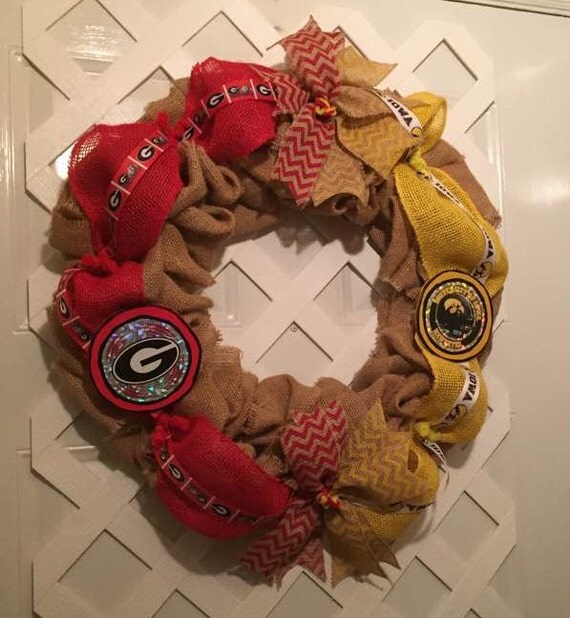 Georgia Bull Dawgs - Iowa Hawkeyes - House Divided Wreath - College Football - Bull Dawgs - Hawkeyes - Big 10 - Door Wreath - Wreath - SEC