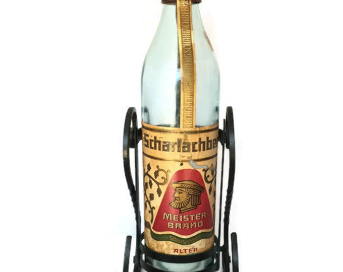 Scharlachberg Vintage Wrought Iron Wine Rack | Liquor Bottle Stand Pourer | Rare Unique Bar Essential | Vintage Home Decor