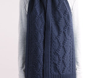 Long knit scarf, cable knit scarf, knit scarf, wool scarf, women scarf, blue knit scarf, oversized scarf, chuncky knit scarf, RoseGarden